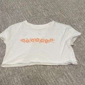 White Crop Top with Orange Floral Design